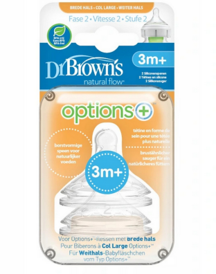 Dr Brown's Smoczek do Butelki Options+ z SZEROKĄ SZYJKĄ 2szt POZIOM 2 3m+